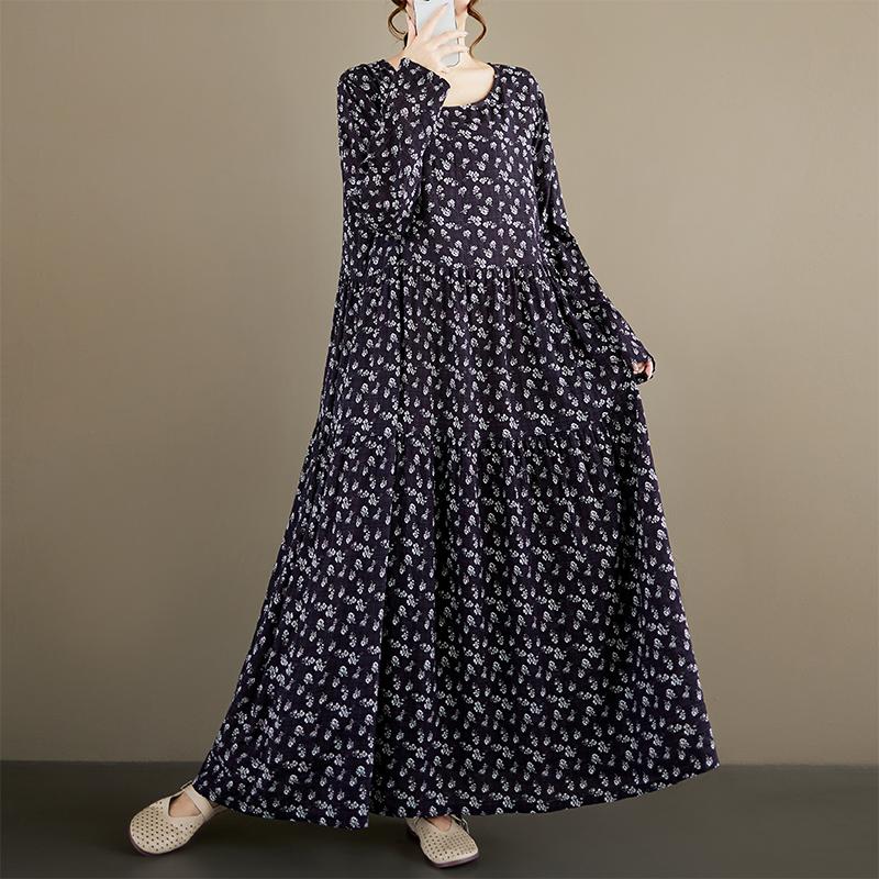 

DIMANAF New 2026 Women Plus Size Spring Summer Beach Long Dress Lady Loose Oversize Maxi Floral Print Black one size чорний