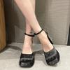 Fashion Retro square toe Mary Jane shoes embroidered thick heels thick waterproof platform buckle strap high heels single shoes