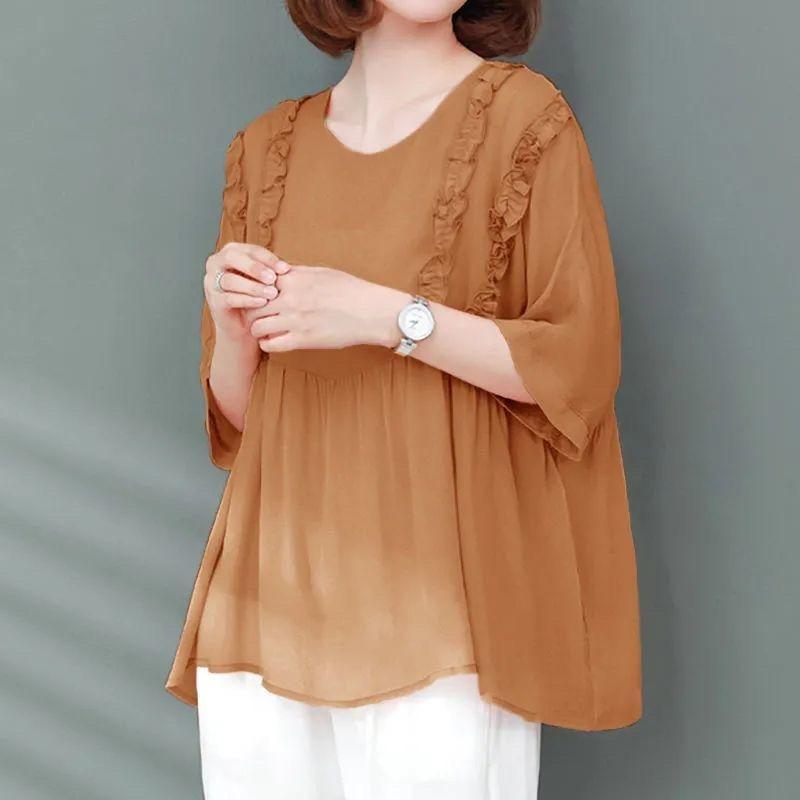 Large Size Chiffon Blouse Women's Top Summer Belly Covering Shirt