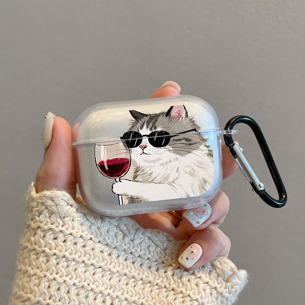 Cat themed headphone protective case for Airpods 3/4/PRO/PRO 2/PRO 3 with anti drop frosted texture and D-shaped buckle