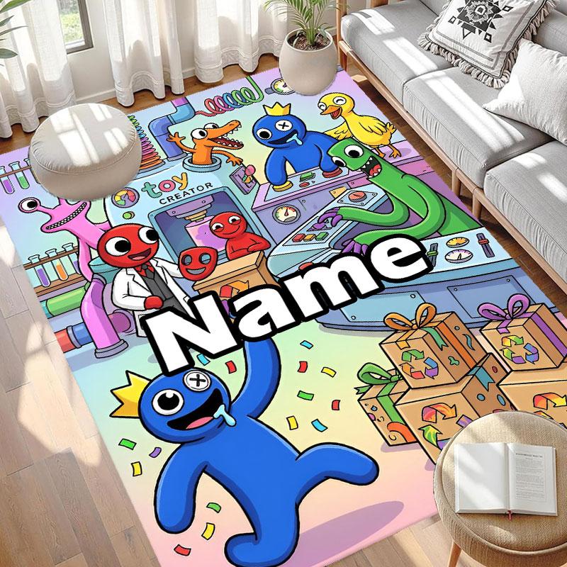 Custom Name Personalized Game Rainbow Friends Print Carpet, Versatile Home Decor Rug, for Playroom, Apartment, Balcony, Entryway, Hallway Gift