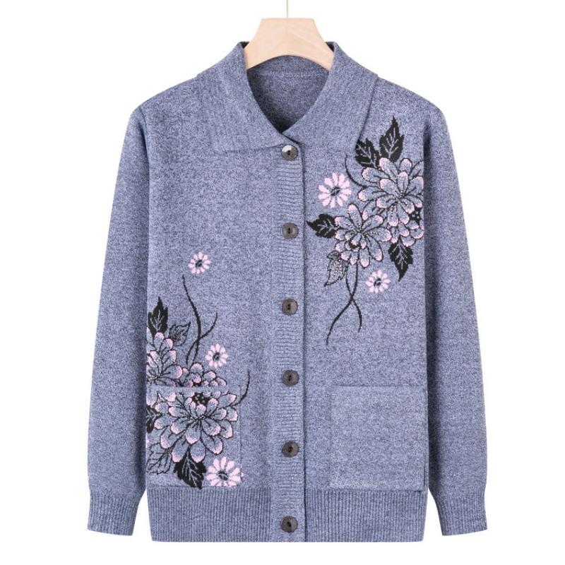 Middle-aged Spring and Autumn Clothes Cardigan Sweater Female Mother Knitted Sweater Jacket Elderly Clothes Grandma Autumn Clothes Loose Top