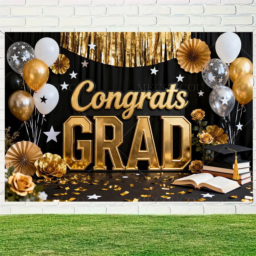 Graduate Themed Banner Customized Student Outdoor Garden Party Decorations Provided Portrait Photography Background Studio Props