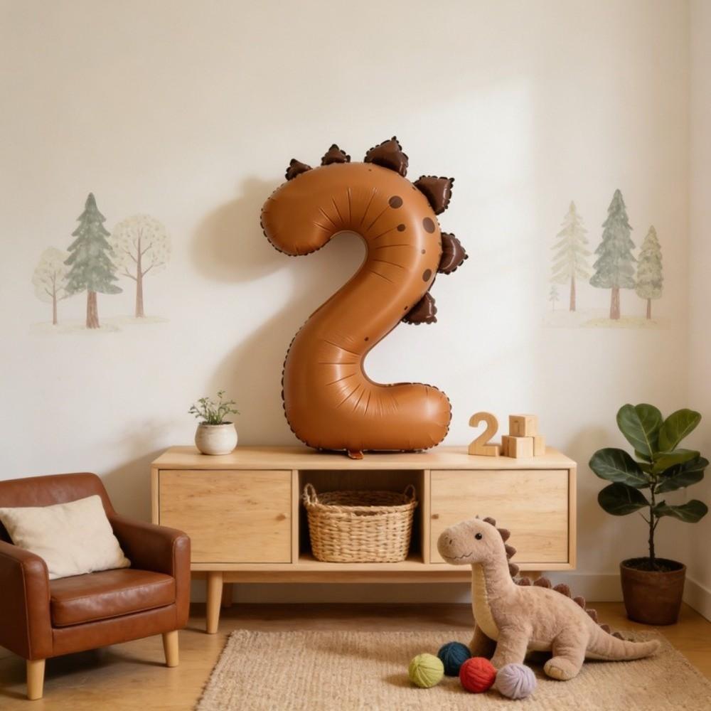 Matte Finish Number Foil Balloons Aluminum Foil Cartoon Design Cartoon Number Balloons Number Shape Dinosaur Theme Balloons
