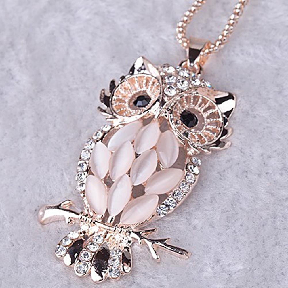 Ladies Crystal Rhinestone Opal Owl Naszyjnik Długi łańcuszek Biżuteria