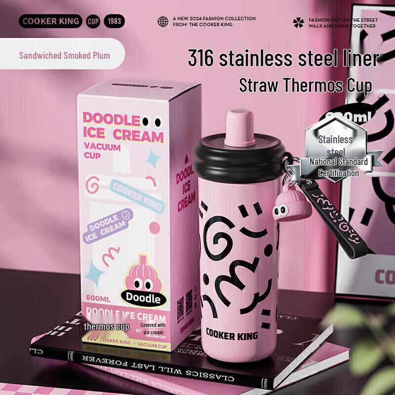 

COOKER KING Graffiti Ice Cream 600ml Insulated Water Bottle with Straw