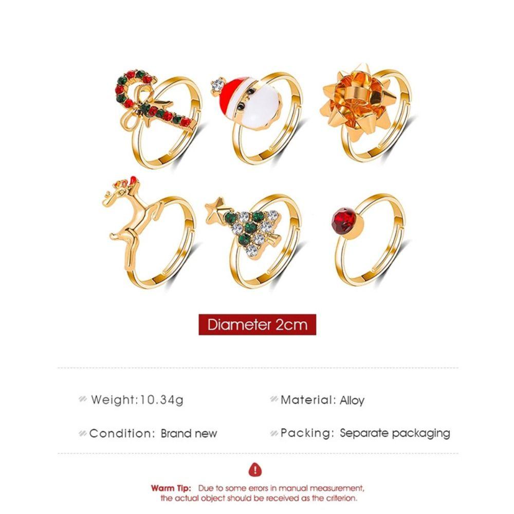 6pcs/Set Dripping Oil Enamel Santa Claus Ring Christmas Tree Xmas Jewelry Ornaments  Women