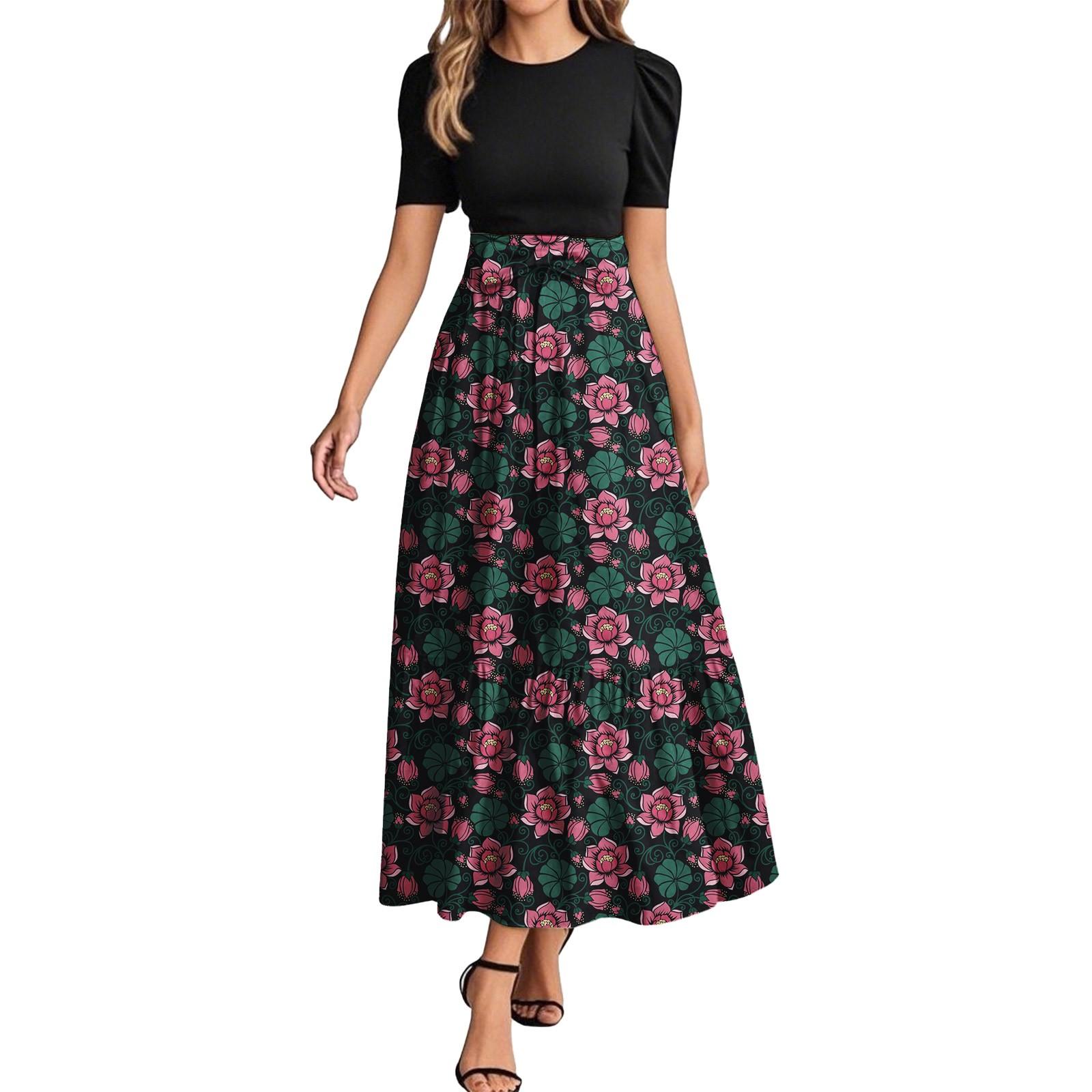 

Женское модное повседневное платье с коротким рукавом и круглым вырезом с цветочной вышивкой, элегантное, темпераментное XXL