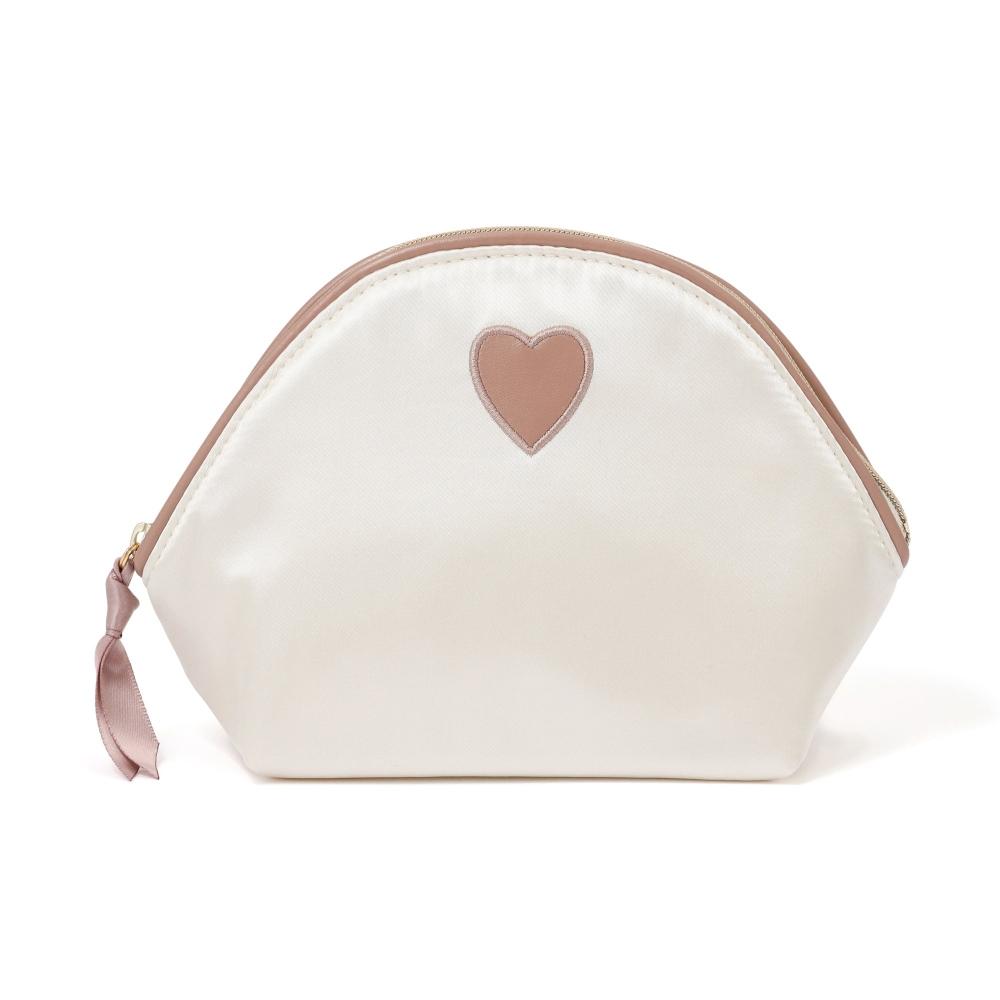 Franc Franc Japan Heart Patch Satin Pouch S Ivory