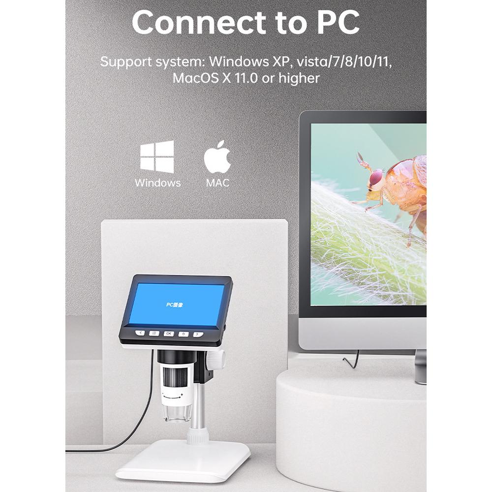 Microscop digital de 4,3 inci 1080P 50-1000x Microscop pentru monede 2000mAh Microscop de lipit pentru reparații electronice PCB PC Laptop