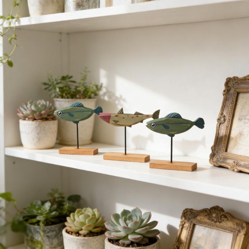Wooden Fish Statue Nordic Colorful Handmade Ornament Modern Home Decor For Living Room Bedroom Office Desktop Art Gift Figurine