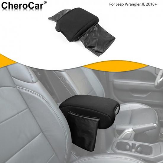 

for 18+ JL JT Jeep Wrangler Console Armrest Pad Cover w/ Storage Bag Cloth Black