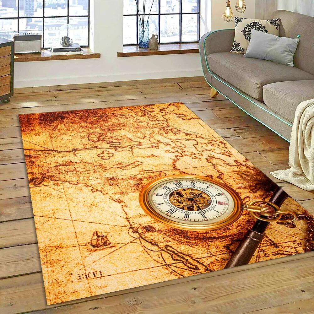 Antike Seekarte Weltkarte Teppich Schlafzimmer Vollflächig Große Größe Wohnzimmer Teppich Schmutzabweisend Pflegeleicht Weiche Matte