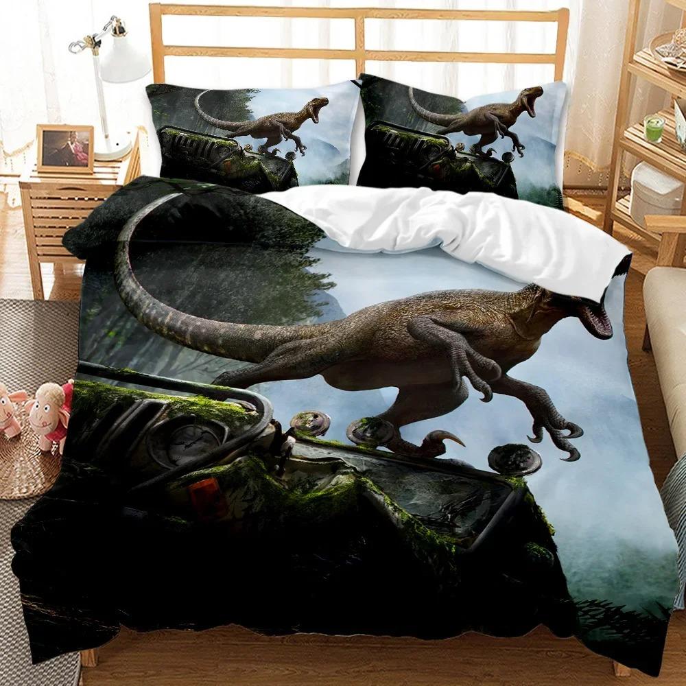 Dinosaur Bedding Set Jurassic Age Tyrannosaurus Rex Duvet Cover Set Kids Boys Queen King Full Twin White Polyester Quilt Cover