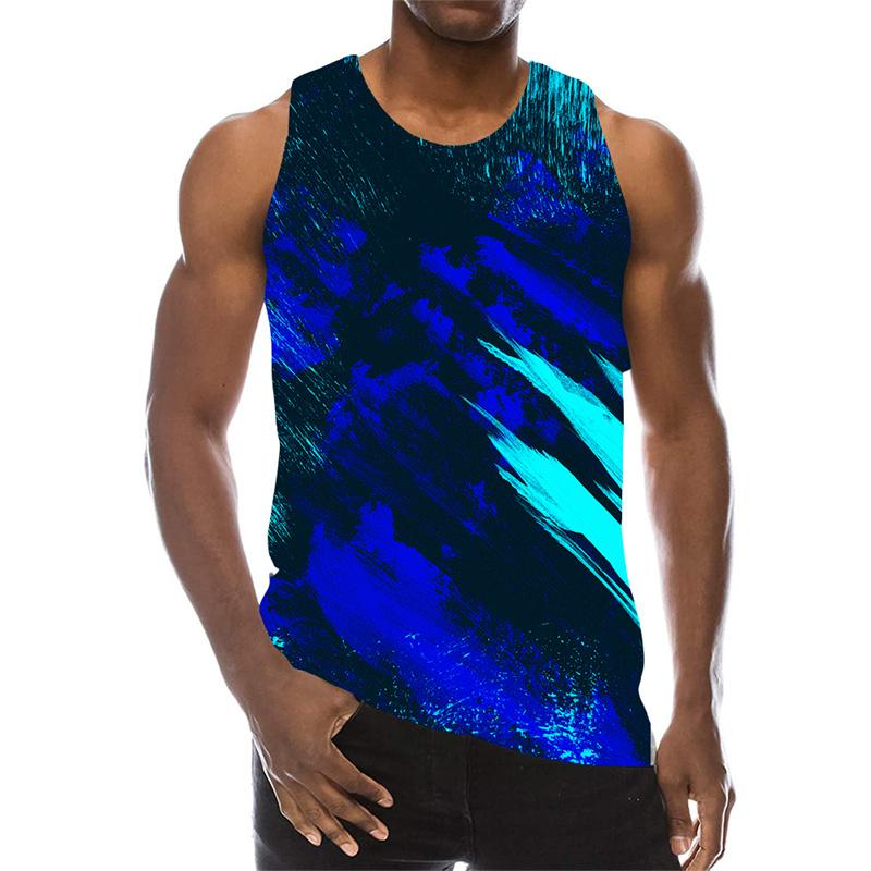 Multi Color 3D Print Tank Top For Men Summer Sports Gym Fitness Sleeveless Vest Tops Art Psychedelic Pigment Pattern T-shirt