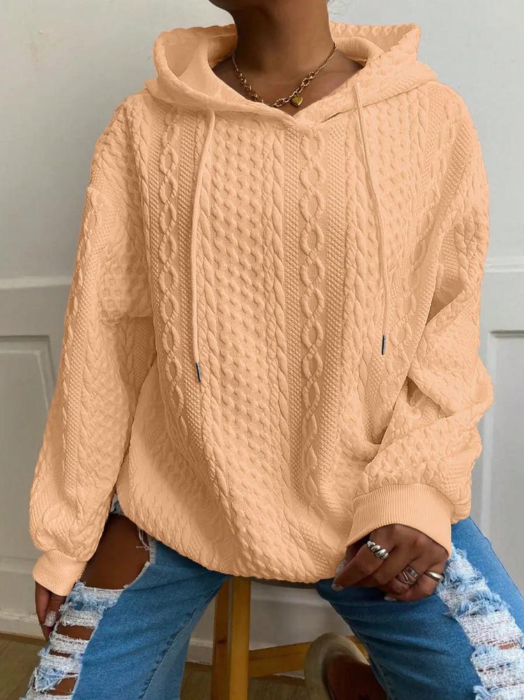European & American Women's Casual Jacquard Loose Hooded Knit Sweatshirt