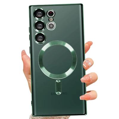 Voor Magsafe Transparante Magnetische Telefoonhoesje Voor Samsung S23 Ultra S22 Plus S21 Fe Camera Bescherming Luxe Plating Siliconen Hoesje