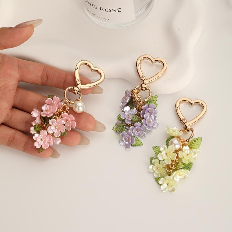 Portachiavi a forma di cuore pieni di fiori, alla moda e creativi, Decorazioni per borse, Portachiavi da appendere ai bagagli