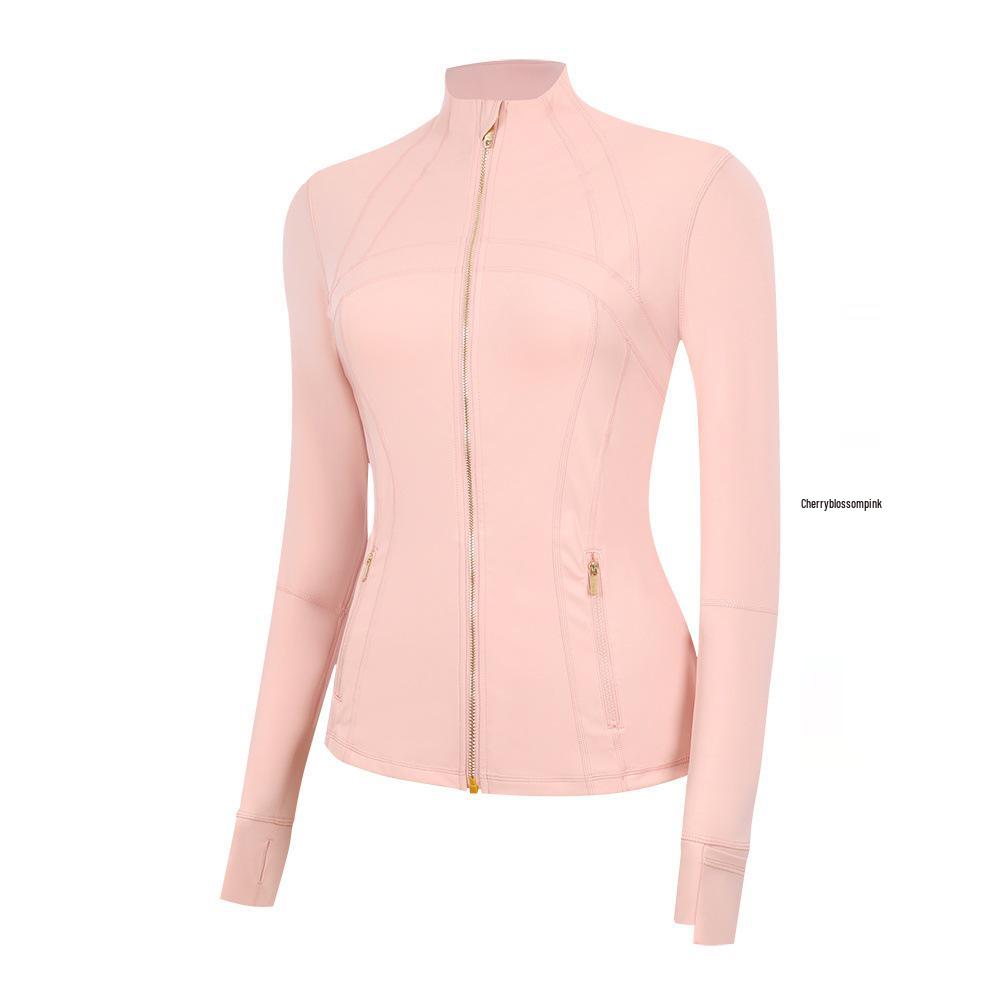 Lulu Women's Slim Fit Stand Collar Yoga Jacket with Gold Zipper – Long Sleeve Sports Fitness Outerwear
