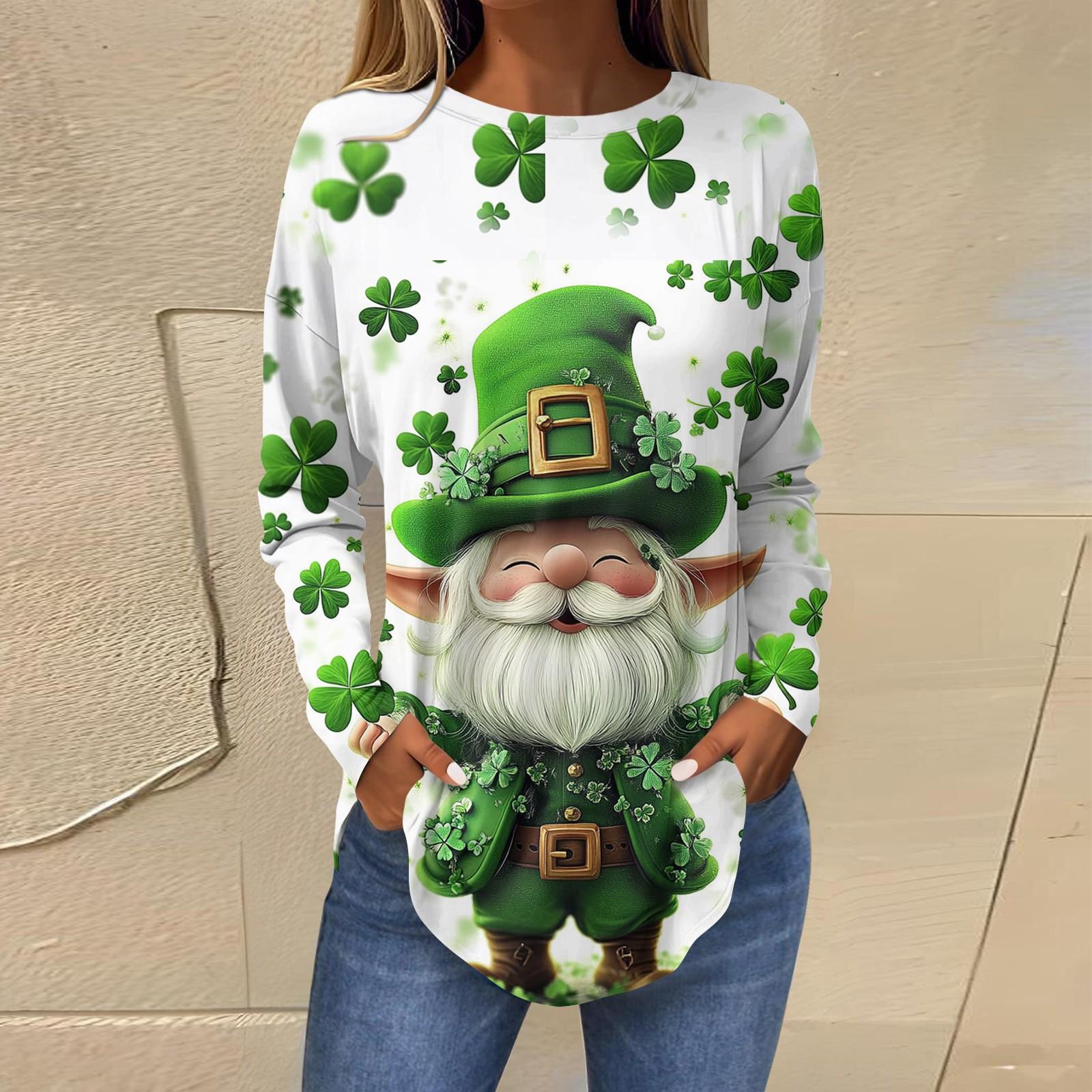 

Футболки для женщин, осенние повседневные рубашки с длинным рукавом, толстовка с винтажным графическим принтом, топ, пуловер St.. День Патрика XL белый