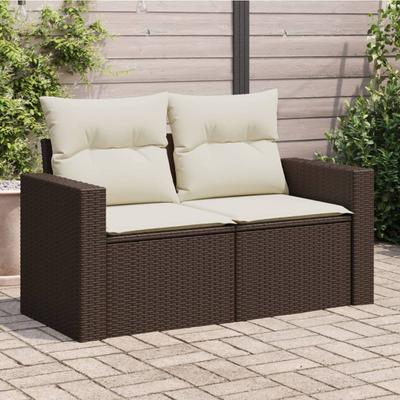 Vidaxl Garden Sofa With Cushions, 2-Seater, Brown, Poly Rattan