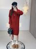 Ai Yuan 2025 Winter Plus Size Women's Loose POLO Collar Lace-up Knit Dress F716