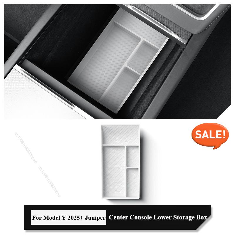 For Tesla Model Y 2025+ Juniper Center Console Lower Storage Box Car Tray Organizer Accessories Tidying Black