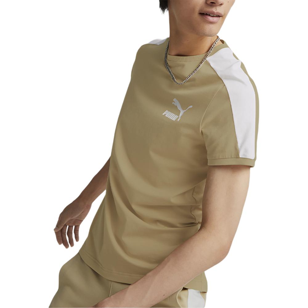 Puma Sports Lifestyle Series Logo Patch Round Neck Short Sleeve T-Shirt Men Tops Light-Camel 532291-67