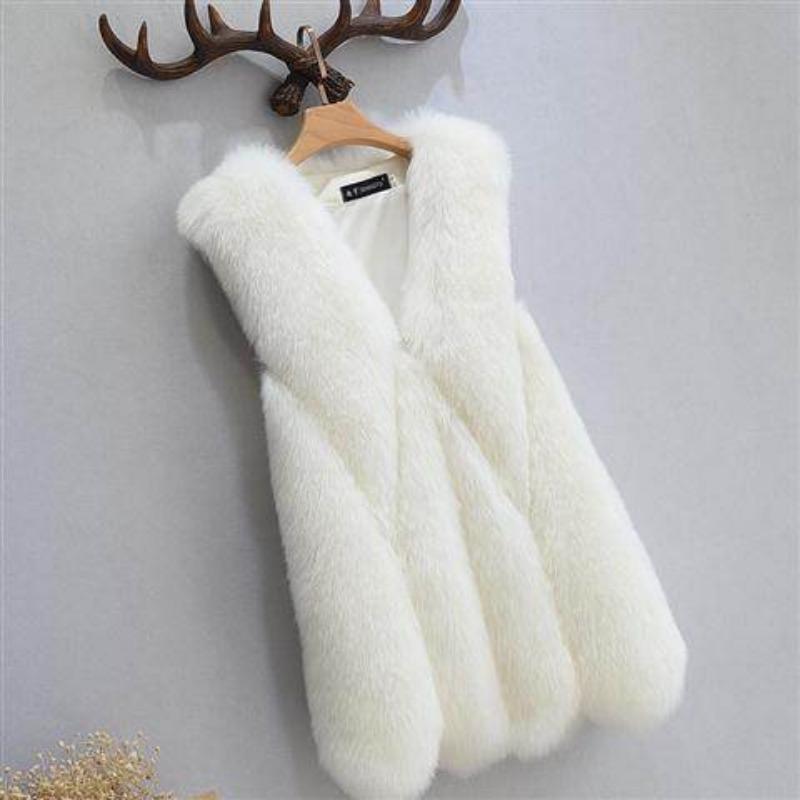 

Пальто из искусственного лисьего меха для женщин, новая осенне-зимняя модель, средней длины, жилет, меховое пальто для женщин, чтобы согреться S белый