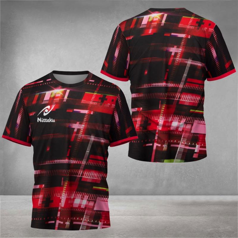 Men's Table Tennis T-shirt with Digital Handsome Print, Men's Summer Sports Table Tennis T-shirt, Training Quick Drying T-shirt,