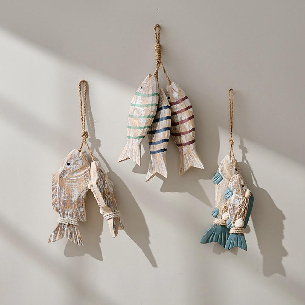 Mediterranean Fish Pendant Handmade Solid Wood Fish String Wall Decoration Wall Decoration Simulation Fish String Decoration