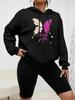 Cartoons Colorful Butterfly Creative Printed Women Hoodie Autumn Fashion Sportswear Vintage Fleece Pullover Pocket Clothing