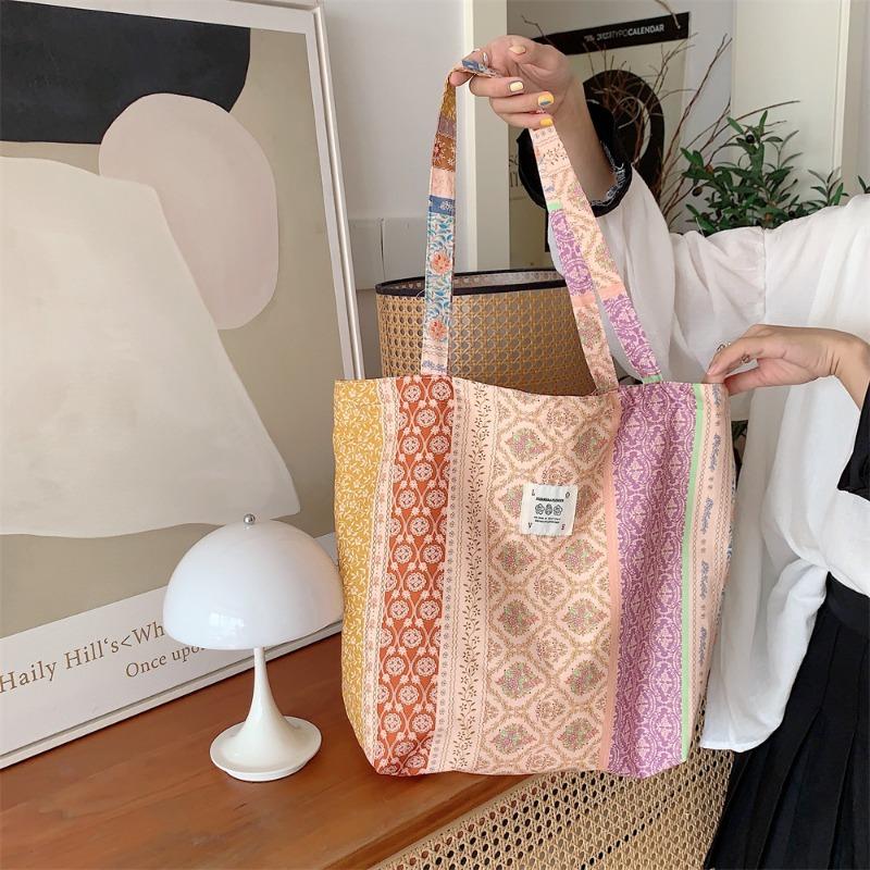 1 Canvas Commuting New Retro Floral Summer Work Shoulder Bag Cloth Bag Large Capacity Armpit Bag