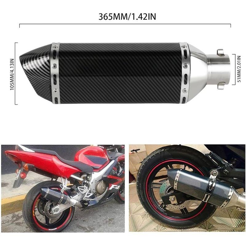 Exhaust Muffler Carbon Fiber 1.52 Inlet with Removable DB Killer for Street and Sport Motorcycles and Scooters Featuring 3851mm