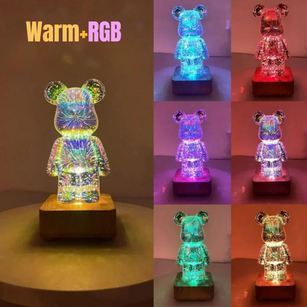 LED 3D Bear Fireworks Night Light USB Room Decoration Ambient Light Suitable for Children Room Bedroom Christmas Decoration