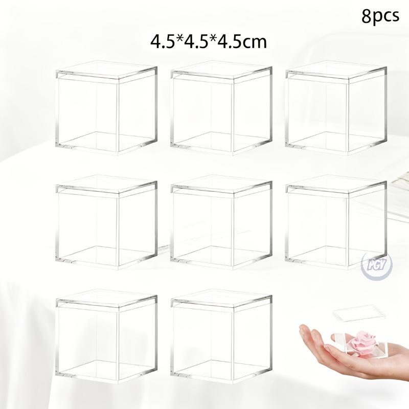 8pcs Transparent Acrylic Box Set with Lid Dustproof Lidded Square Plastic Storage Container Versatile Home Organization Supplies