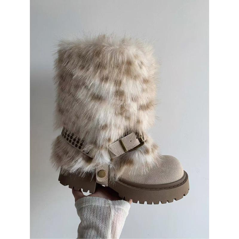 Hairy snow boots women's winter, piled and thickened Icelandic short boots, trousers, thick soles, big head cotton shoes
