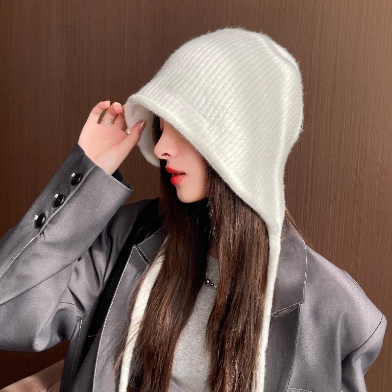 Autumn and winter hat women's big head circumference knitted wool hat fashionable versatile ear protection warm hat solid color cold hat