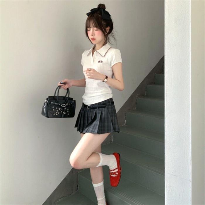 Japanese college style casual sports suit women's summer short-sleeved polo shirt short skirt girl age reduction two-piece set