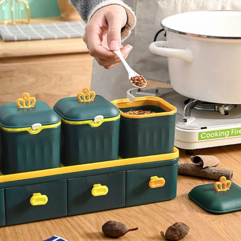 8 Grids Condiment Container with Spoon Spice Box Kitchen Tool Seasoning Jar Set  Restaurant