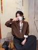 Korean Retro Coffee-Toned Two-Piece Effect Patchwork Shirt - Women's Spring 2026 Long Sleeve Top