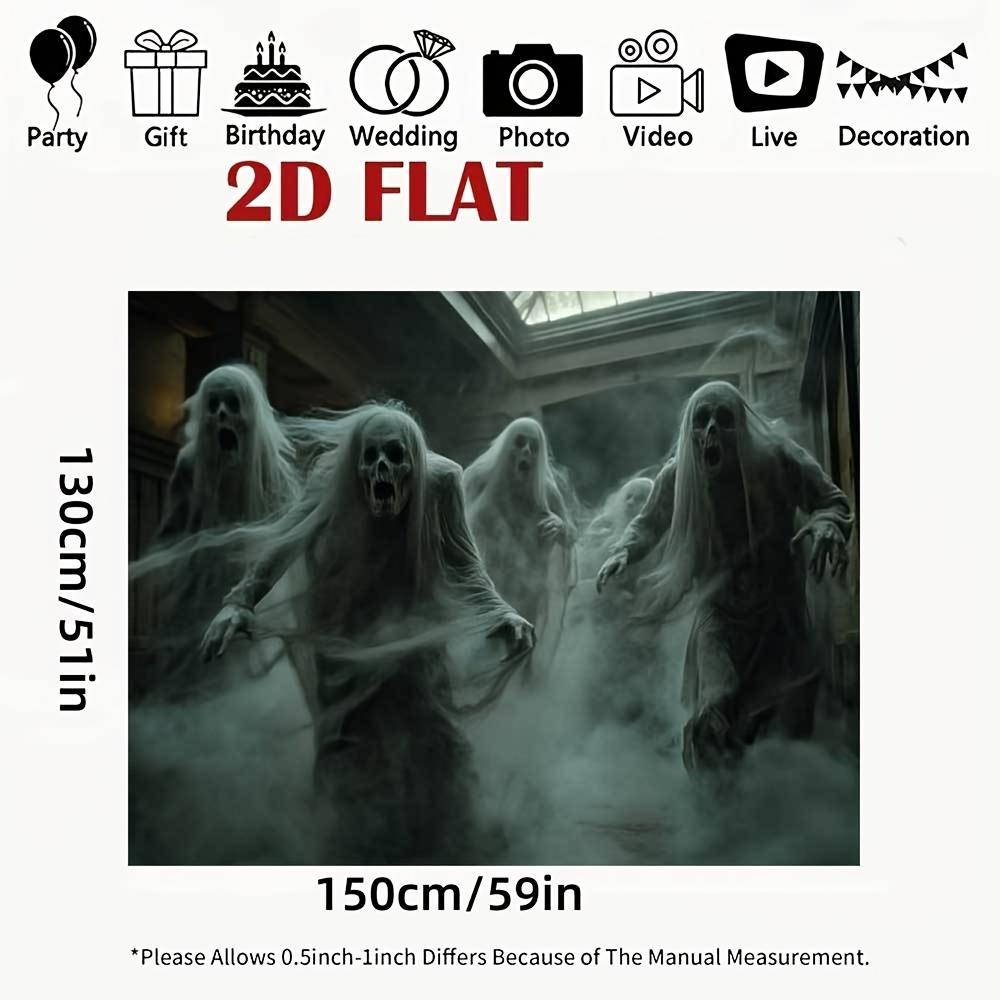 1 Piece of Halloween Background Cloth - Horror Haunted House Photography Background with Zombie Ghosts, Easy To Hang Flat Banner