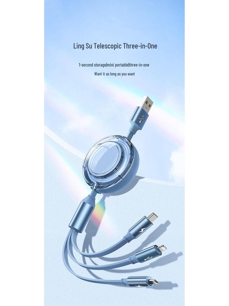66W Fast Charging Retractable 3-in-1 Universal Cable for Apple & Android