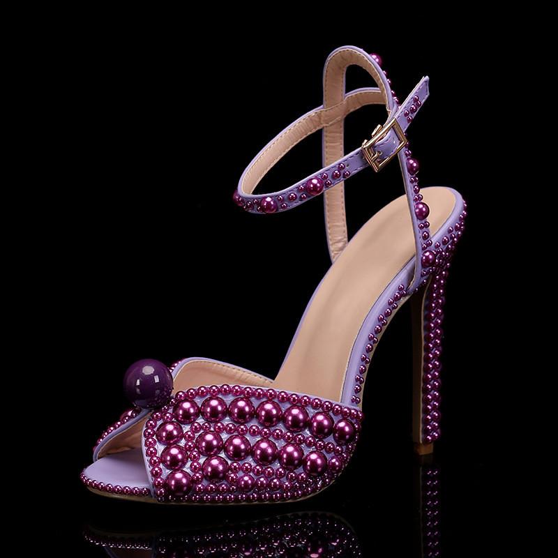 Fashion Star style Luxury Pearls Crystal Peep Toe Women Sandals Fashion Summer High heels Gladiator Sandals Wedding Party Bridals Shoes