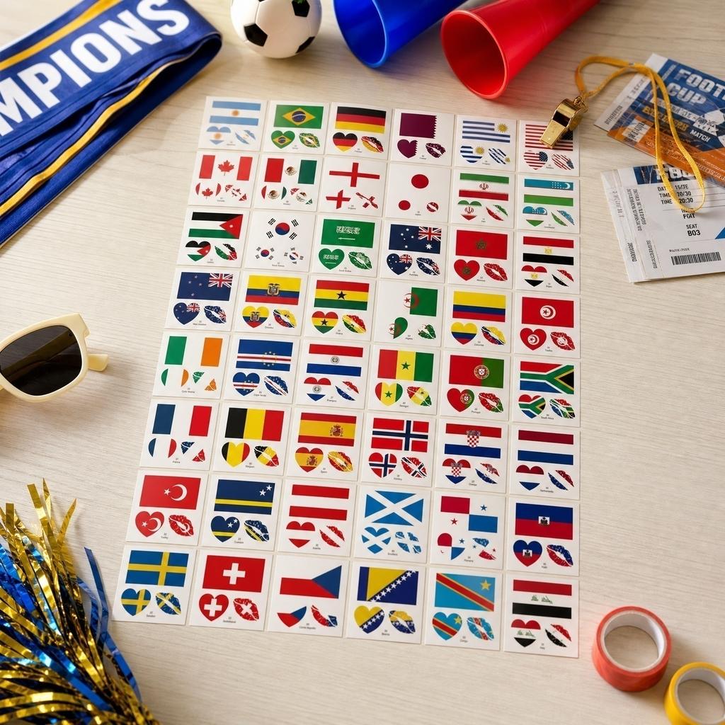48 Pieces Temporary Tattoos Set Featuring Various National Flags Designs for Body Art and Decoration Suitable for Different Occasions and Events