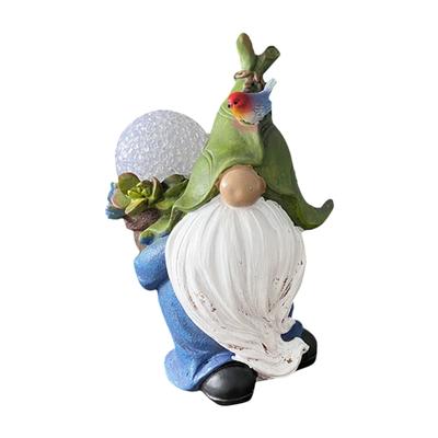 Colorful Resins Gnomes Holding Flower Figurine with Solar LED Light Crack Ball for Outdoor Lawn and Garden Patio Decors