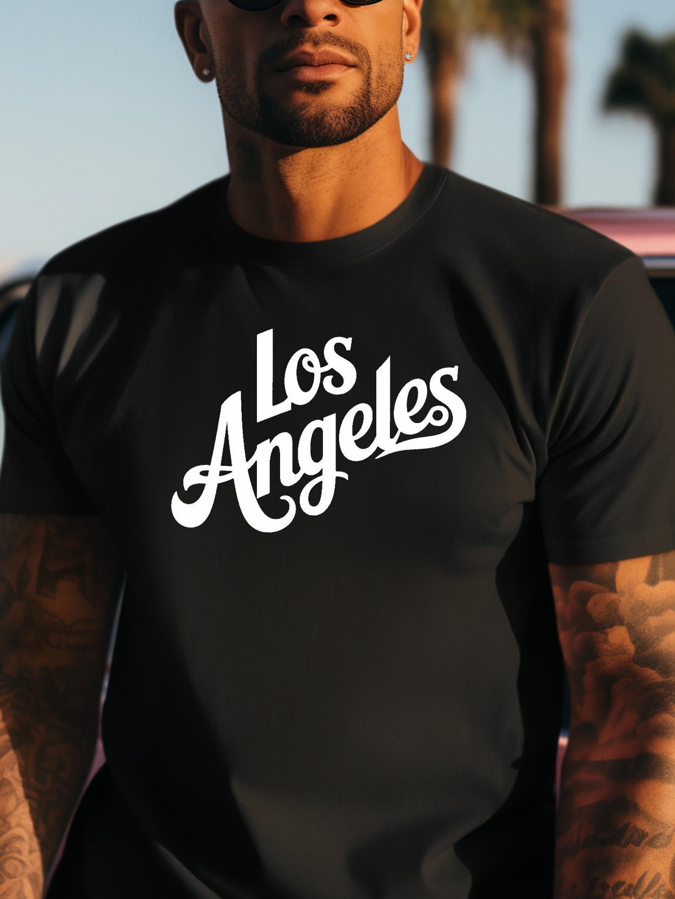 610 Cotton Blend Los Angeles Print T-shirt - Micro-Stretch Knit Regular Fit Casual Summer Tee XXXL
