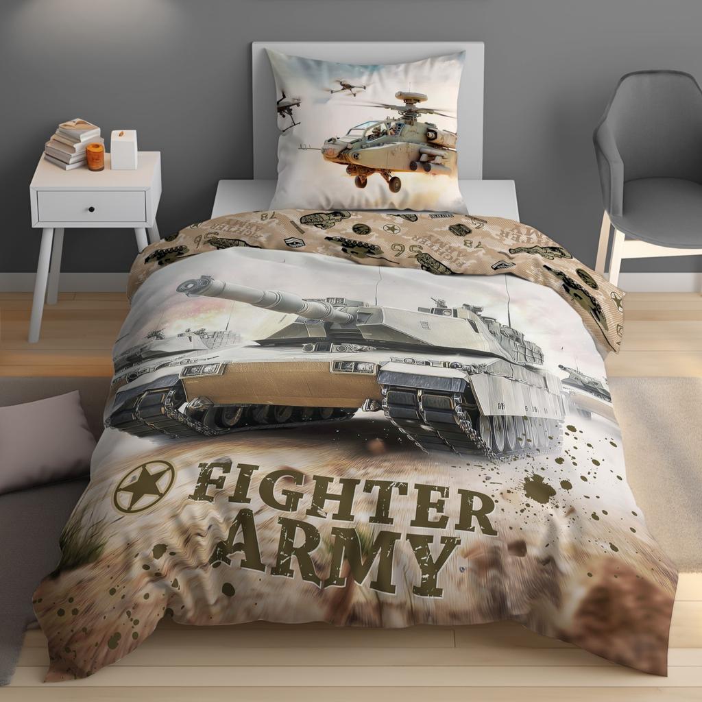 Youth Bedding 160X200 Tank War Army Military Helicopter Moro