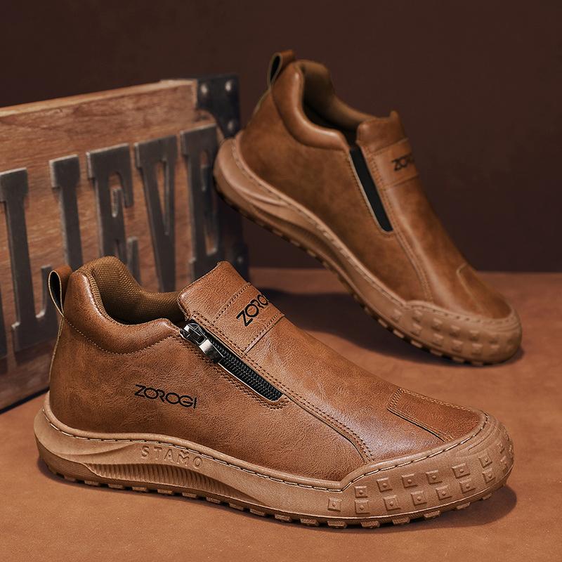 Fashion Men's Casual Shoes Outdoor Lightweight Man Ankle Boots Breathable Leather Walking Sneakers Anti Slip Leisure Short Boots