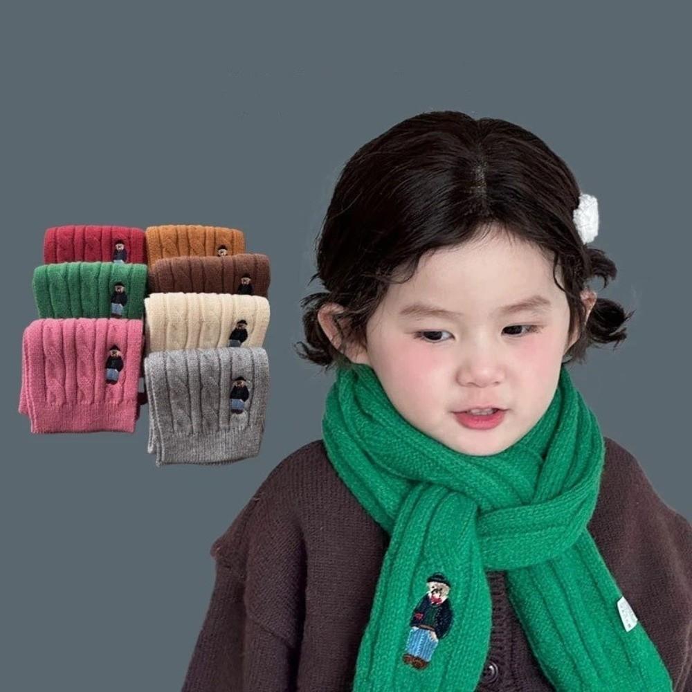 Bear Embroidery Children's Knitted Scarf Thicken Infant Neckwarmers Children's Winter Scarf Kids